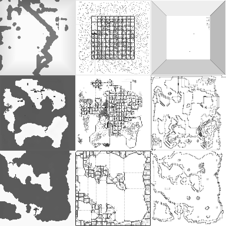 Nine greyscale images of map data from SimCopter 64.