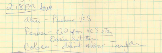 Handwritten note from Henry Will on the 1985 winter CES show.