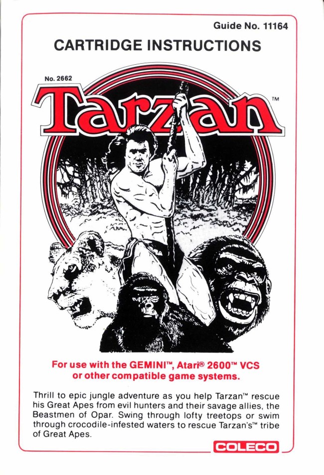 The cover of an Atari 2600 manual for Tarzan.