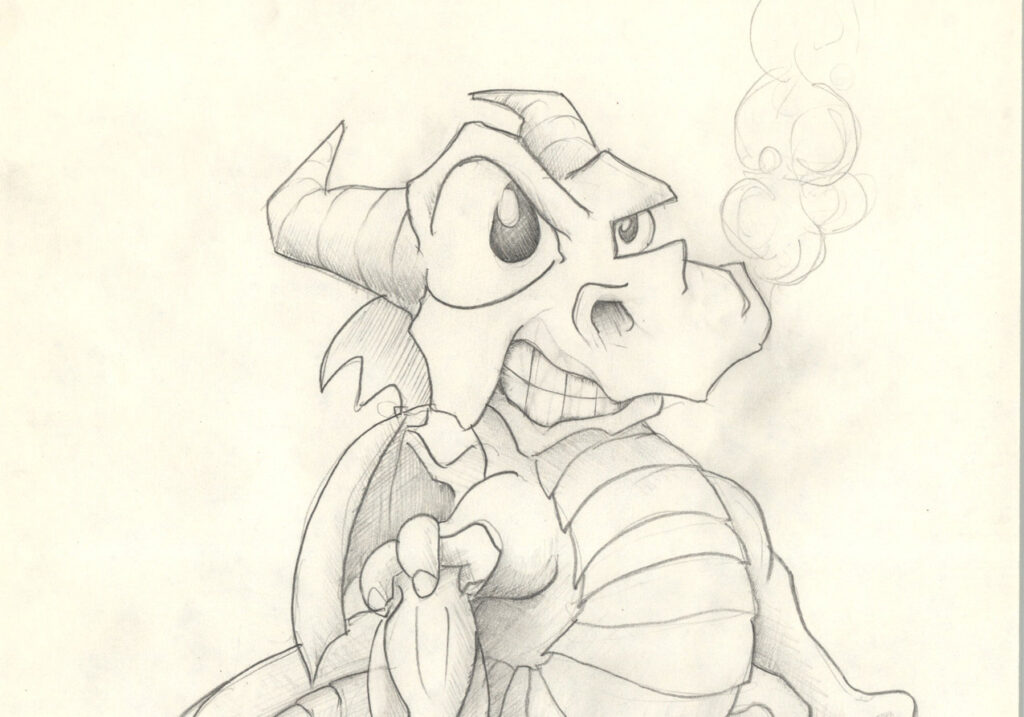 A pencil drawing of a dragon.
