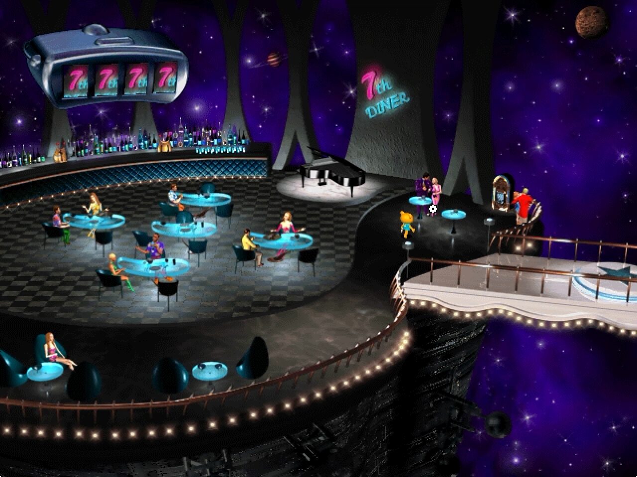 Cookie Blair, a girl who looks like a baby bear, walks into a futuristic nightclub in space called 7th Diner.
