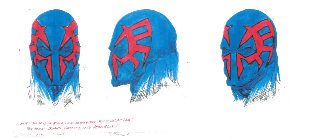 Turnaround reference art for Miguel O'Hara, the Spider-Man variant in Marvel 2099.