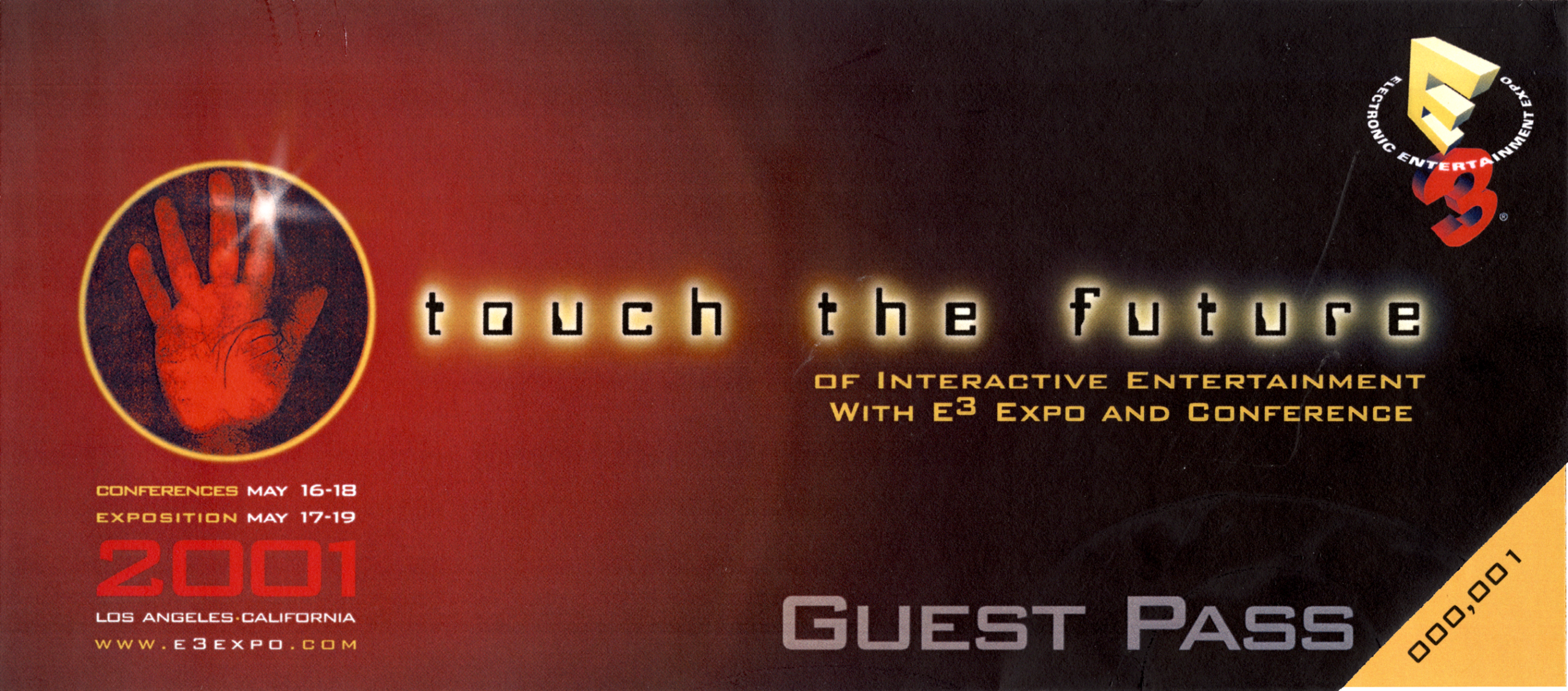 A guess pass for E3 2001, with the title "Touch the Future."