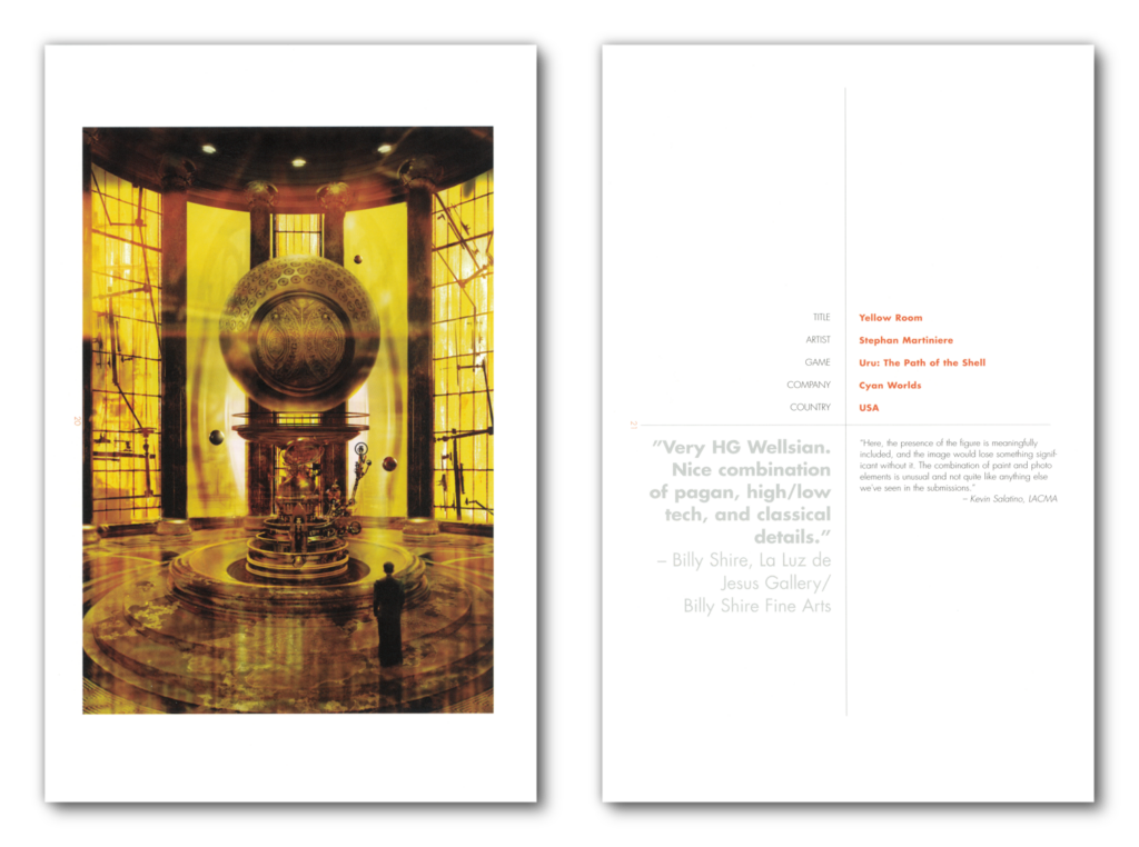 Key artwork from Uru: Path of the Shell, as displayed in the book for the Into the Pixel exhibition.