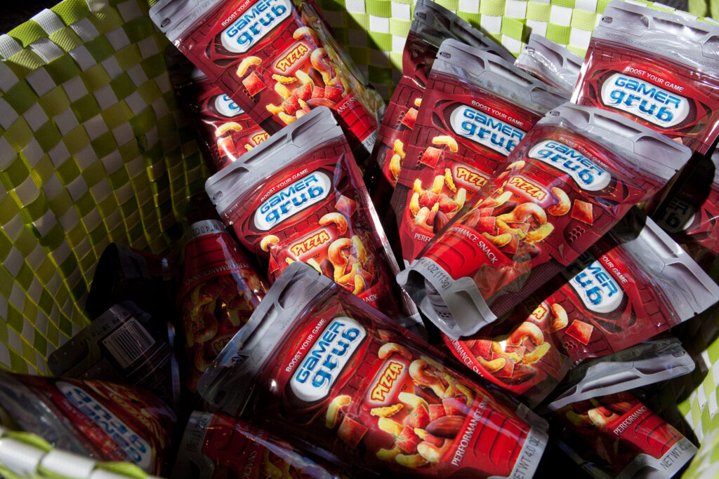 A huge amount of pizza-flavored Gamer Grub in a basket.