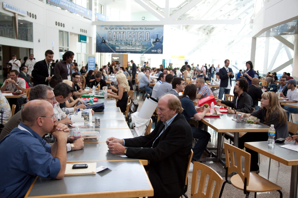 A crowded cafeteria at the Los Angeles Convention Center.
